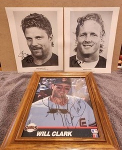 lot 28 image: Selection of 3 autographed pictures - 2 NFL players and Will Clark