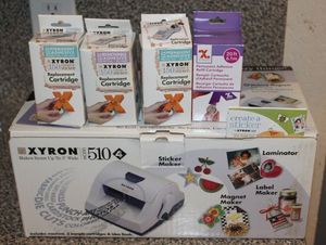 lot 7 image: Xyron 510 Multipurpose Die Cut Machine, with Refill Cartridges. Makes Stickers, Magnets, and Labels. Can also Laminate