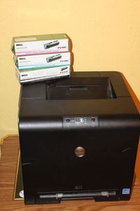 lot 71 image: Dell Printer, (powers on), and Three Ink Refills