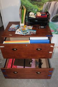 lot 216 image: Wooden Two Drawer File Cabinet, contents inside and on Top, Included