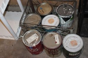 lot 254 image: Seven 1 Gallon Cans of Paint, All are 34 full to Full