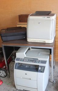 lot 271 image: Three Sizes HP Printers, NO Power Cords, Condition Unknown
