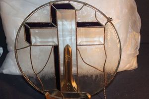 lot 297 image: Stained Glass of Beveled Cross, with Purple Coloring