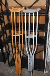 lot 303 image: Two Pair of Adjustable Crutches, Wooden and Aluminum
