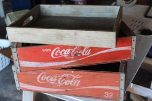 lot 21 image: Two Vintage Wooden Coke Crates and one plain wooden crate