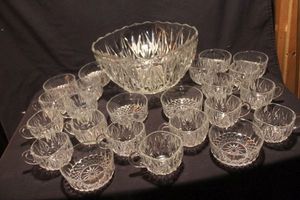 lot 356 image: Punch Bowl with Matching Cups and Dessert Bowls
