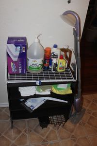 lot 171 image: Shark Floor Cleaner and variety of cleaning supplies as seen in photos