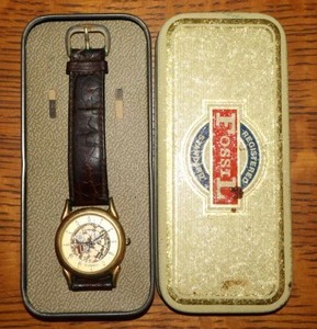 lot 16 image: Fossil watch with leather band and original box