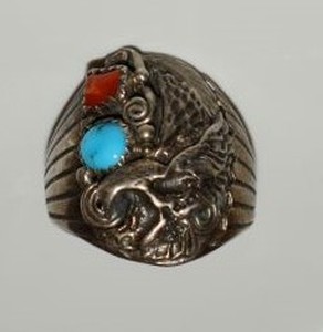 lot 19 image: STERLING silver ring with bird design and stones
