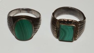 lot 21 image: Two Malachite Sterling silver mens rings (two times the money)