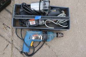 lot 238 image: Tools Bosch 12 hammer drill, Two  Drywall screwdrivers, and router motor