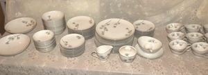 lot 28 image: Mikasa Ma-Tsu china dish set, see all photos, platter and serving bowl in last photos.