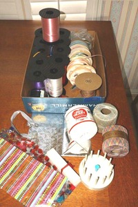 lot 41 image: Craft thread and ribbon with bow maker stand