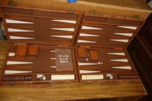 lot 44 image: Two leather Backgammon travel sets