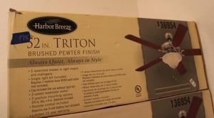 lot 175 image: NEW Harbor Breeze 52 Triton brushed pewter finish ceiling fan  (never opened)