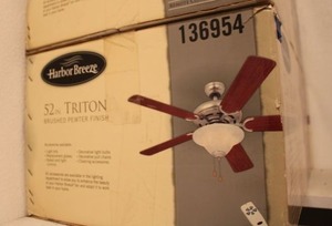 lot 176 image: NEW Harbor Breeze 52 Triton brushed pewter finish ceiling fan  (never opened)