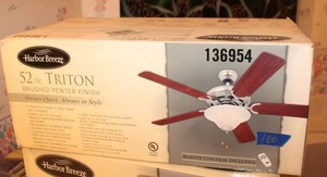 lot 180 image: NEW Harbor Breeze 52 Triton brushed pewter finish ceiling fan  (never opened)