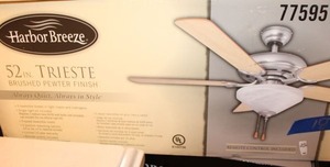 lot 181 image: NEW Harbor Breeze 52 Triton brushed pewter finish ceiling fan  (never opened)