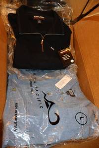 lot 143 image: NEW mens shirts 1-Kirkland long sleeve pullover, 4-Sierra Pacific blues shirts