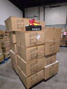 lot 25 image: Pallet of NEW K8IROS (Spencer Dinwiddle) Mark II RedYellow Mens Shoes.  10 Pairs of Shoes Per Box.  QUANTITY 18 BOXES PER PALLET  BID IS TIMES THE QUANTITY SO YOU ARE BIDDING PER BOX