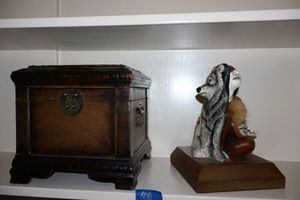 lot 108 image: Native American artwork Little Bear Dreamer and decorative wooden box