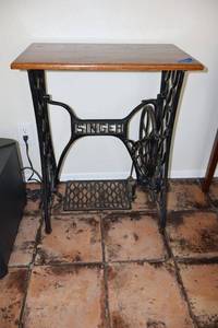 lot 25 image: Side table with Cast iron SINGER base - 24w x 14.5d x 29h
