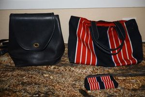 lot 235 image: Coach bag and striped canvas bag as shown