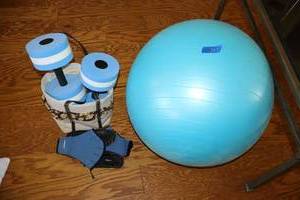 lot 231 image: Exercise ball, water weights and water gloves