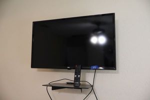lot 113 image: LG wall mount TV with remote