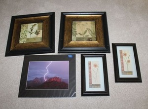 lot 107 image: Framed wall art and lightning matted print