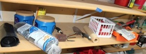 lot 200 image: Plastic sheeting, garden tools, and painting supplies