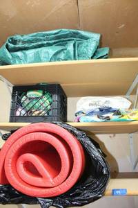 lot 199 image: Red pool float, pool inflatables and tarp