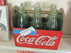 lot 33 image: Coca Cola crate with 6 COKE  bottles  - Waco TX and various other places