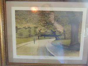 lot 44 image: 32w x 25 34 T framed art cant see name picture is blurry