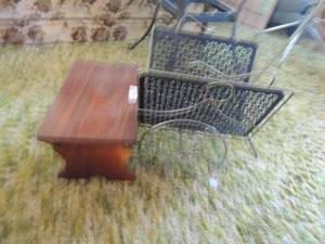 lot 64 image: magazine rack, small wooden stool