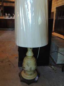 lot 98 image: large table lamp with shade has butterfly and leaf design