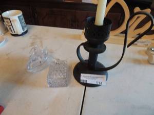 lot 114 image: candle stand , small crystal bowls