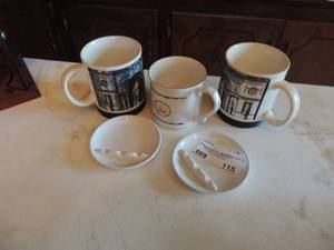 lot 115 image: qty 3 coffee cups and 2 ash trays