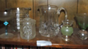 lot 132 image: Martini glass, glass pitcher,  Biscuit Jar and more