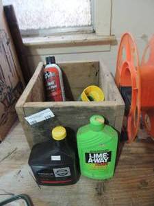 lot 178 image: extension cord roller, wooden crate, lime a way, engine oil and more