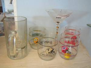 lot 203 image: martini glass, beer mug, whiskey glasses