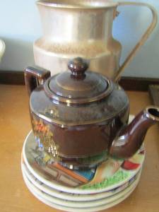 lot 189 image: coasters, brown tea pot, handled pitcher