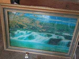 lot 303 image: LIGHTED framed painting of waterfall by Crane