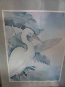 lot 304 image: framed painting of a CRANE