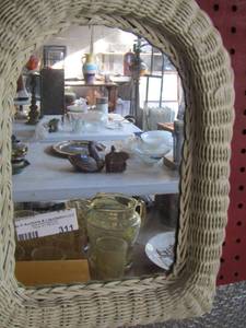lot 311 image: wicker framed small wall mirror