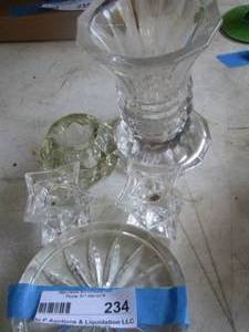 lot 234 image: candle stick holders, vase, coaster