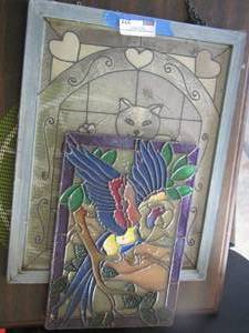 lot 277 image: stain glass parrot, stain glass cat