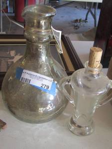lot 279 image: Large glass pitcher and glass oil decanter
