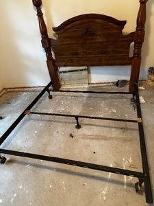 lot 214 image: Bed frame- Wood headboard  Queen size  w frame