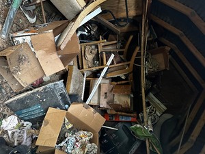 lot 351 image: Contents of storage building   - tables, patio umbrellas, glassware, Wood, exercise equipment, mower plus MOORE
